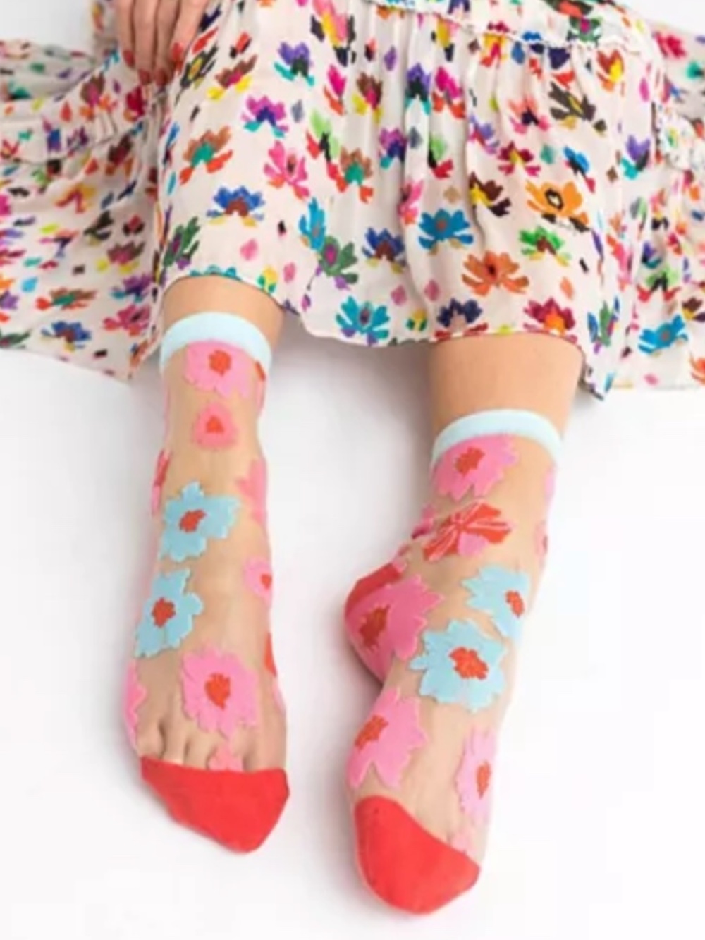 Sock Candy Ribbon Roses Sheer Ankle Socks
